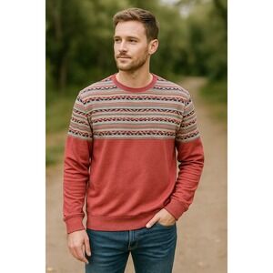 Cotton On Men's XL Southwest Stripe Pullover Sweatshirt Red Multicolor Crewneck